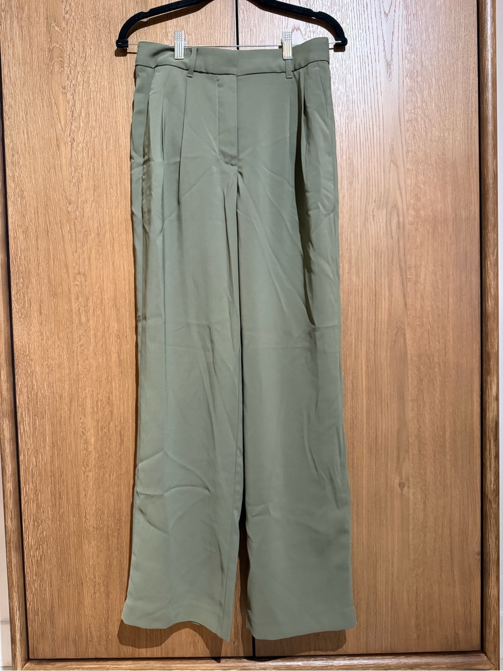Quince Olive Green High-Rise Wide-Leg Trousers